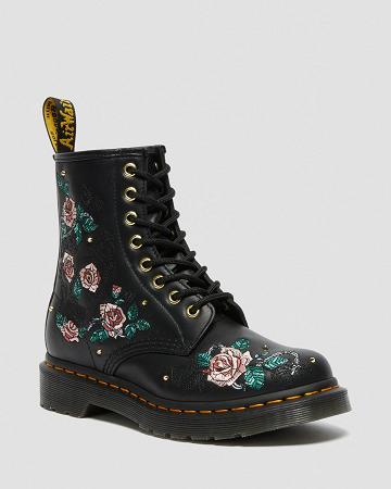 Botas con Cordones Dr Martens 1460 Vonda Floral Cuero Mujer Negros | MX 564XYU